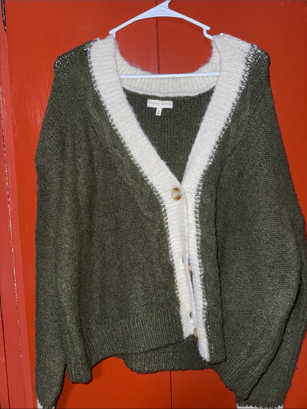 Gilded Intent Olive & Cream V-Neck Button Cardigan